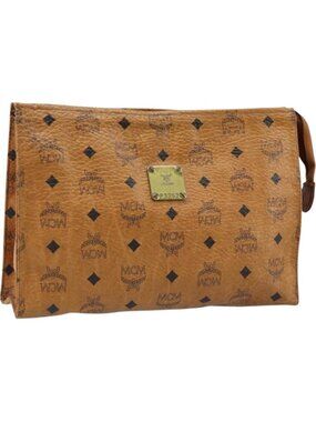 MCM Logogram Vicetos Clutch Bag PVC Leather Brown